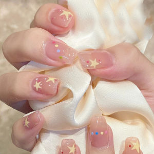 24 PCs Short French Simple Star Nails with 1 Jelly and 1 Nail File