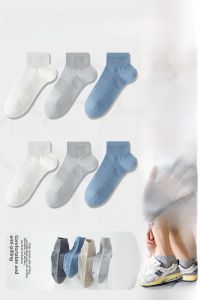 JINGCHI | Mens Summer Short Socks Breathable Sweat Absorbent Thin Sports Trendy Mesh Tube Socks Cotton Polyester Spandex Blend