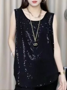 Áo Ba Lỗ Không Tay Sequin Sang Trọng Cho Nữ Mùa Hè Thời Trang Rộng Rãi Thoải Mái Chất Liệu Polyester Dài Thường