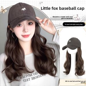 MONLEYTA | Womens Short Hair Baseball Cap Full Head Cover Natural Simulation Wig Hat Summer New Style Baseball Cap Long Curling Hair Wig