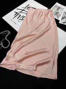 Acetate Satin Elastic Waist Midi Skirt Holiday Style A-Line Long Skirt CCA Little Crowd Big Brand Simulated Silk Bright Face