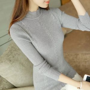 Pullover Sweater Womens Autumn and Winter New Style Long Sleeve Short Half High Collar Slim Bottomed Blouse