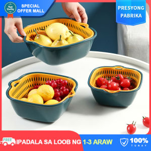 【Japan Original】Thickened 2 In 1 Kitchen Strainer Kit Dual-layer Fruit Vegetable Washing Plastic Basket Food Storage Colander Stackable with Handles
