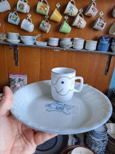 Bộ dĩa sâu lòng và ly mini quai nhỏ hình voi Gốm sứ nhật 2hand