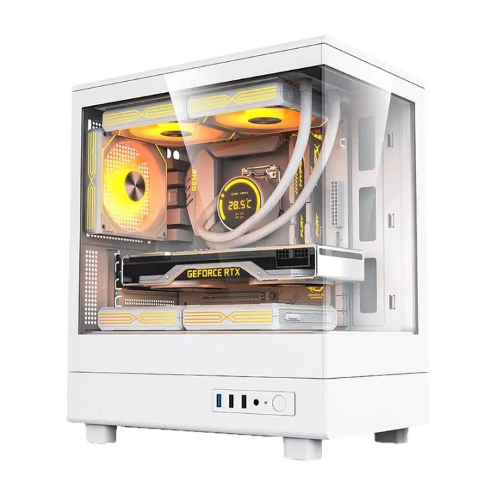 Aigo | Compact MATX 240mm Water Cooling Support No Pillar Design Chassis White