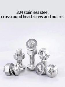 Kuwo 304 Stainless Steel Cross Round Head Screw Nut Set Full Plate Head Bolt Combination Screw M3