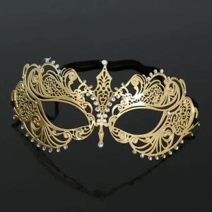 1 Gold Metal Mask Halloween Rhinestone Half Face Venetian Mask Mens White Womens Party Mask Halloween Prop