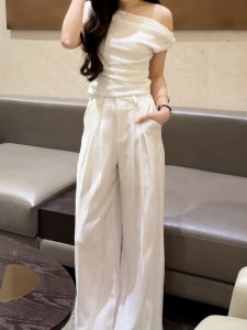 Karrar betsey | Elegant Korean Style White Off-shoulder Summer Outfit
