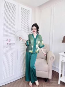 Bộ Set Phong Cách Việt Nam Đơn Giản Họa Tiết Hoa Đáng Yêu Quần Lụa Latin Lưng Chun Size 40-70kg