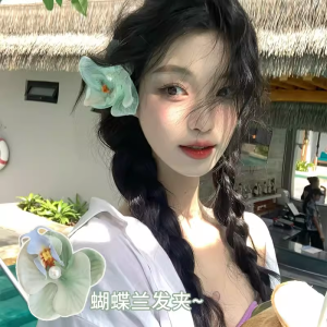 Mint Mambo ~ Green Phalaenopsis Flower Barrettes Female Spring and Summer Side Hairpin Clip Hairware Seaside