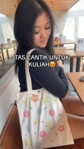 Hayylife Tas Kanvas Tote Bag Motif Bunga Tali Bahu Dan Pegangan Tangan Kancing Gesper Tas Kanvas Ramah Lingkungan Dengan Ukuran 31*36cm HL-FAA891