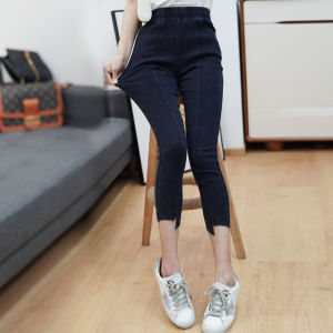 Summer Thin Soft High Waist Elastic plus Size Black Leggings Slimming Tight Fit Denim Look Seven-Foot Pants for Women