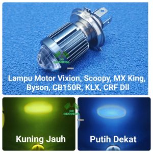 LAMPU LED LASER H4 Putih-Putih lampu utama motor kaki H-4 SCOOPY MXKING BYSON VIXION CB150R KLX CRF DLL