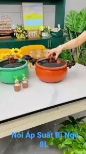 NỒI ÁP SUẤT CHỐNG DÍNH ĐA NĂNG HÌNH QUẢ BÍ NGÔ ĐƯỜNG KÍNH 28 CM -Nồi áp suất bí ngô thông minh dung tích 8 lít chống dính - Nồi đa năng hầm gà hầm cháo cao cấp tiện lợi. GấuMẹ Store
