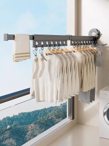Foldable Indoor Invisible Clothes Drying Rack Space Saving Hanging Rods Retractable Clothesline Balcony Use No Drilling Needed