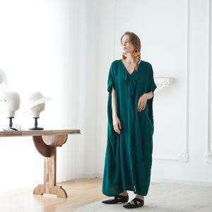 Retro Artistic Cotton Embroidered Loose Long Summer Dress V-neck Sleeveless H-type F9 Elegant Thining Holiday Dress