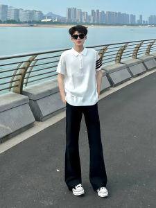 กางเกงขายาวทรงตรงผ้าไหมน้ำแข็งสีดำสำหรับผู้ชาย ทรงสลิมฟิต ทรงตรง ทรงบาง ทรงลำลอง ฤดูร้อน 2025 กางเกงขายาวทรงตรง