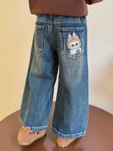 Girls Embroidered Denim Pants Casual Straight Leg Long Trousers Autumn 2025 New Style Korean Version Fashionable Baby Clothes