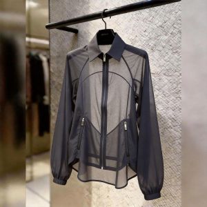 KUNAILIN | Commuter Style Fashionable Slimming Gray Sheer Spliced Zipper Outerwear
