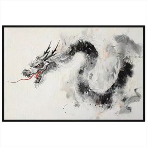 Tranh thủy mặc màu nước rồng đen phong thủy. Tranh treo tường dán tường sơn dầu canvas.CGI-2054