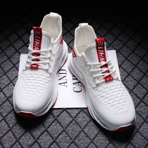 Trendy Mens Summer Running Shoes Breathable Wear-Resistant Fly Knit Blade Casual Shoes Sporty Pure Color Spring Autumn
