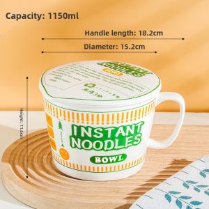 Large Capacity Handle Covered Ceramic Bowl