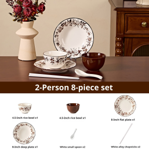 Mewah & Selamat dinner wedding microwave gifts Premium French Vintage Rose Ceramic Dinnerware Set | High-Temp Underglaze Bowls & Plates | Rice Soup Bowl Gift Set for Housewarming