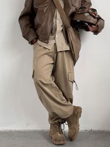 ชุดทำงานขากว้างสไตล์ญี่ปุ่นวินเทจ กางเกงขายาว สำหรับผู้ชายลำลอง หลวม พอดีฤดูใบไม้ผลิ กางเกง พร้อมกระเป๋าขนาดใหญ่ตัดตรง