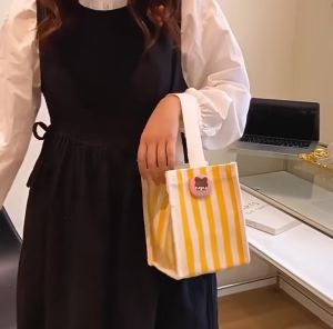 New Spring Summer Simple Fashion Contrast Color Striped Handbag Mother Shopping Tote Bag 2G01