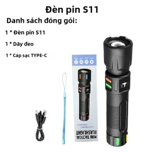 Đèn Pin LED Cầm Tay Mạnh Mẽ Chống Nước Có Thể Điều Chỉnh Độ Zoom Dùng Cho Hoạt Động Ngoài Trời Leo Núi Câu Cá Cắm Trại Tích Hợp Laser Đen