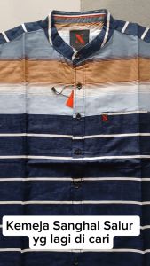 CHIGIN STORE Kemeja Kemko Koko Pria Salur Stripe Lengan Panjang Atasan Fashion Muslim Dewasa Remaja