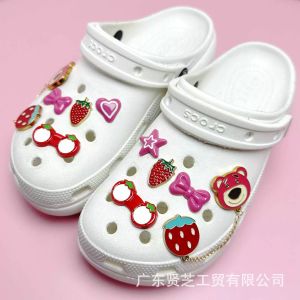 10Pcs Crocs Jibbitz Charms Cute Pink Strawberry Bear Losto Detachable Shoe Chain Decoration for Crocs