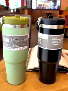 🔥 [Ready Stock]🔥 Portable Ice Fighter Cup High Capacity Water Cup 304 Stainless Steel Insulation Cup South Korean Macaron Mug Straw Insulation Cup 冰霸杯