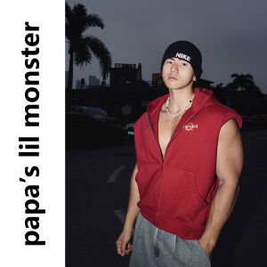 Papas lil monster | Áo Gile Không Tay Phong Cách Đường Phố Mỹ Có Mũ và Đệm Vai