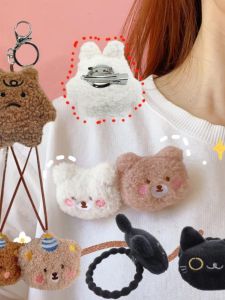 Cute Plush Embroidered Badge Pin Cotton Fluffy 3D Squeaky Lanyard DIY Sewing Accessories Cartoon Anime Theme Hair Tie