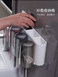 AMORELOVE High Quality Toothbrush Holder Bathroom Accessories with Toothpaste Dispenser Toothbrush Holder Wall Mounted Bathroom Decor