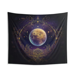 VIKAMA Vàng Đen Mandala Mặt Trăng Bohemian Tấm Thảm Vũ Trụ Bí Ẩn Polyester Treo Tường Cho Phòng Khách Phòng Ngủ Trang Trí Lối Vào