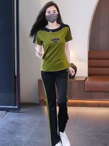 In chữ cái đơn giản Bộ thể thao giản dị của phụ nữ mùa hè phiên bản Hàn Quốc bộ đồ hai mảnh thời trang rộng thùng thình lớn