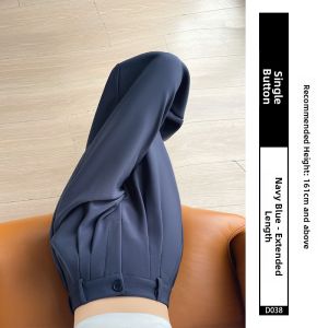 YAYANGREN | Draped Navy Straight Wide Leg Trousers For Women