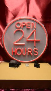 ป้ายไฟ Neon สไตล์คลาสสิค "OPEN 24 HOURS" พร้อมเสียบปลั๊ก EU สำหรับตกแต่งร้านค้า