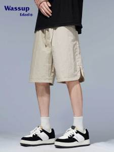 Wassup Edzel Mens Ice Silk Shorts Summer Thin Sports Loose Quick Dry Casual Five-Quarter Length Shorts Straight Leg Elastic Waist