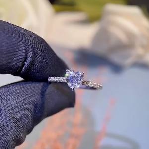 1.0 carat 6.5mm pink color moissanite ring heart shape Sterling Silver Moissanite silver Rings for Women Certified GRA Jewelry