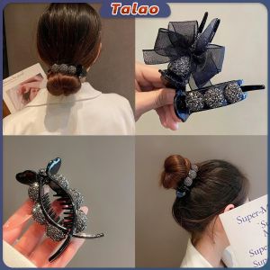 Talao Bow Hair Bun Clip Rhinestones Ponytail Hair Clip High End Hairpin