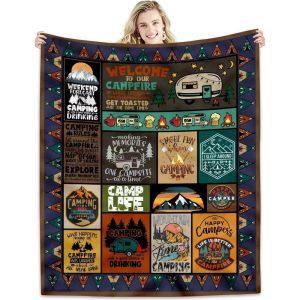 VIKAMA Vintage Camping Style Blanket Multi Functional Warm Home Camping Outdoor Nap Blanket Room Decoration