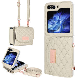 VIETAO Luxury Pink Crossbody Strap Phone Cover for Samsung Galaxy Z Flip 7 Wallet Back Case Z Flip 6/5/4 Mobile Phone Case Z4 Z3