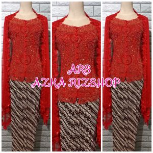 set kebaya wisuda kerah sabrina merah