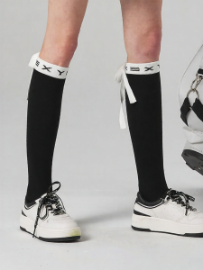Imported Knee-Length Large Logo Jacquard Long Socks