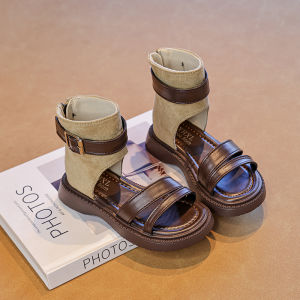 Thick Heel High Top Summer Retro Color Block Open Toe Sandals