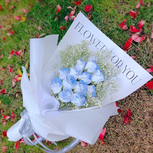 Dried Flower Blue Rose Soap Flower Bouquet Graduation Photo Valentines Day Gift Artificial Aquamarine Flower European Style