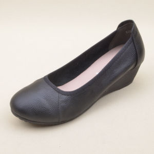 Leather Cowhide Work Shoes Womens Soft Bottom Comfortable Slope Heel Single Shoes Not Tired Foot Simple Shallow Mouth mid Heel Womens Shoes Spring